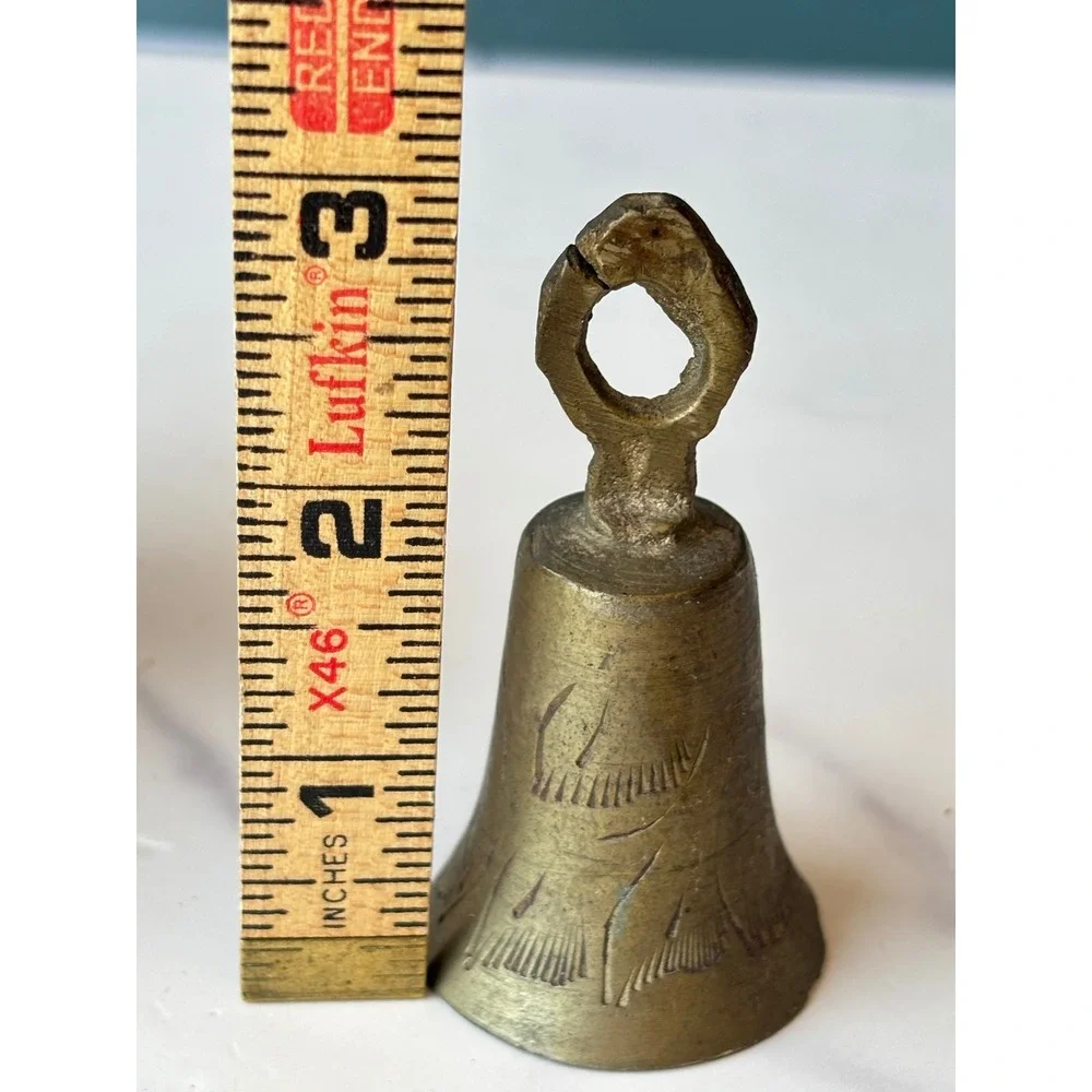 Vintage Etched Brass Hand Bell Small Decorative Metal Bell